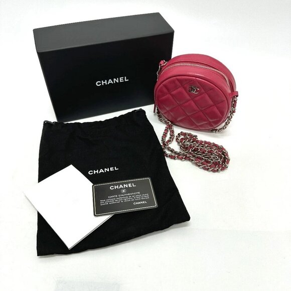 CHANEL CC Mark Round Chain Shoulder Bag Lambskin Leather pink - Picture 1 of 14